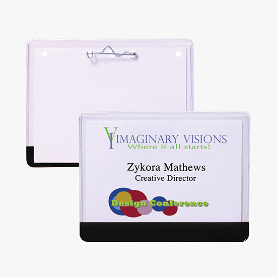 3 x 4 Stock Pre-Printed Badge Holders - Pin Attachment