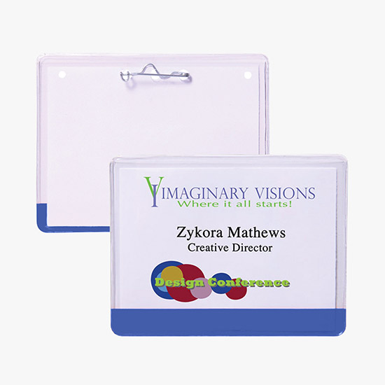 3 x 4 Stock Pre-Printed Badge Holders - Pin Attachment