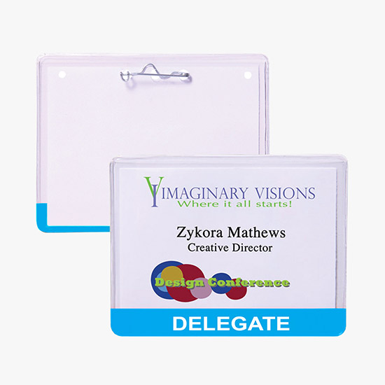 3 x 4 Stock Pre-Printed Badge Holders - Pin Attachment