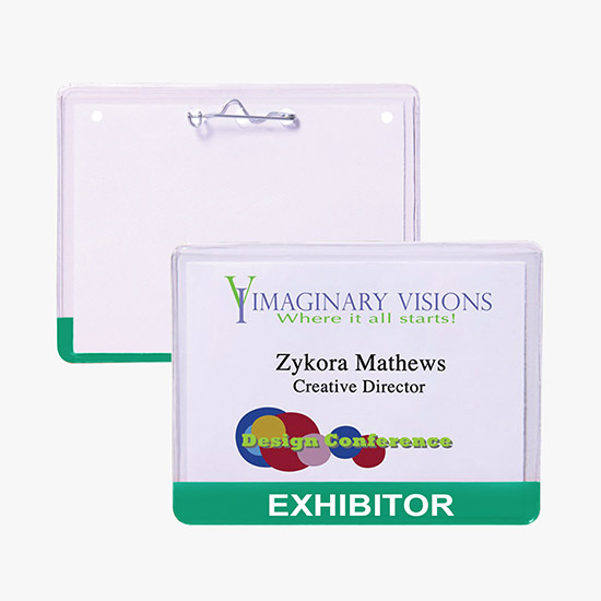 3 x 4 Stock Pre-Printed Badge Holders - Pin Attachment