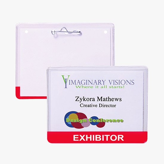3 x 4 Stock Pre-Printed Badge Holders - Pin Attachment