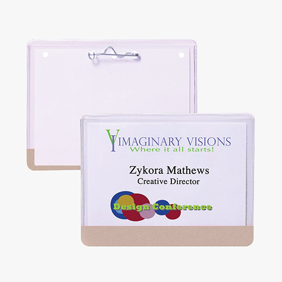 3 x 4 Stock Pre-Printed Badge Holders - Pin Attachment