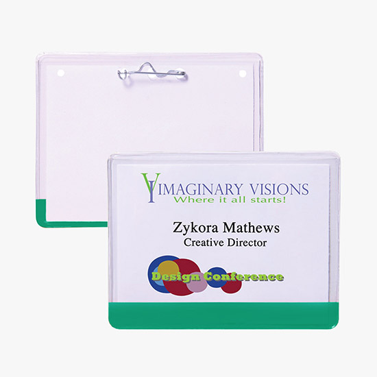 3 x 4 Stock Pre-Printed Badge Holders - Pin Attachment