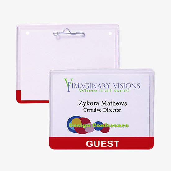3 x 4 Stock Pre-Printed Badge Holders - Pin Attachment