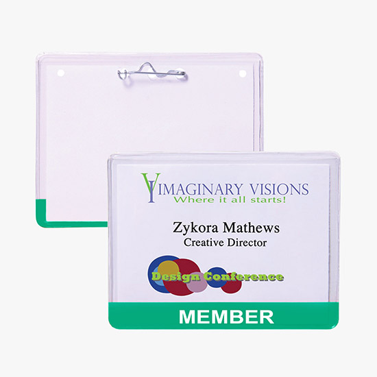 3 x 4 Stock Pre-Printed Badge Holders - Pin Attachment
