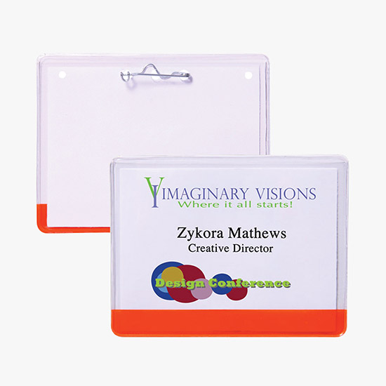 3 x 4 Stock Pre-Printed Badge Holders - Pin Attachment