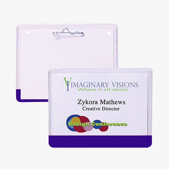 3 x 4 Stock Pre-Printed Badge Holders - Pin Attachment