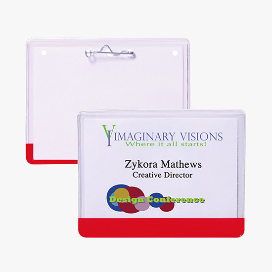 3 x 4 Stock Pre-Printed Badge Holders - Pin Attachment