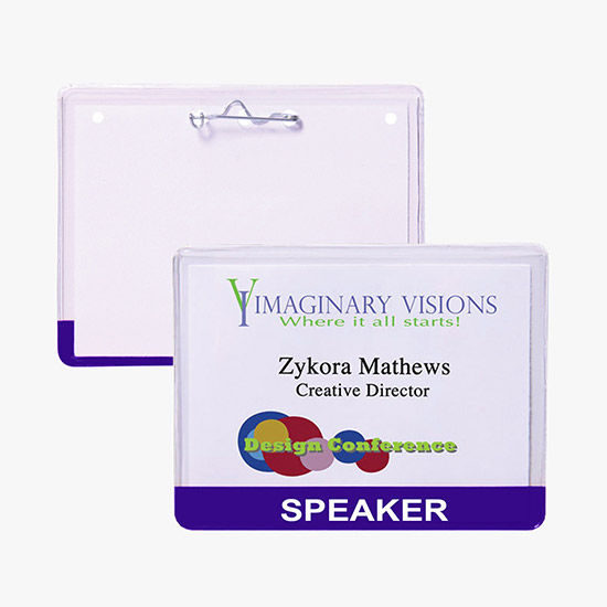 3 x 4 Stock Pre-Printed Badge Holders - Pin Attachment