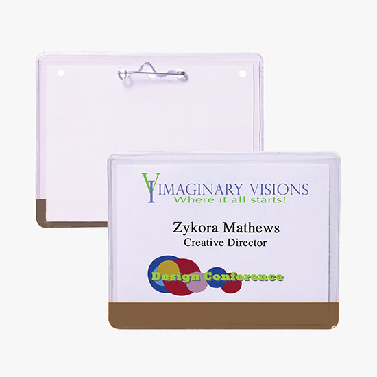 3 x 4 Stock Pre-Printed Badge Holders - Pin Attachment