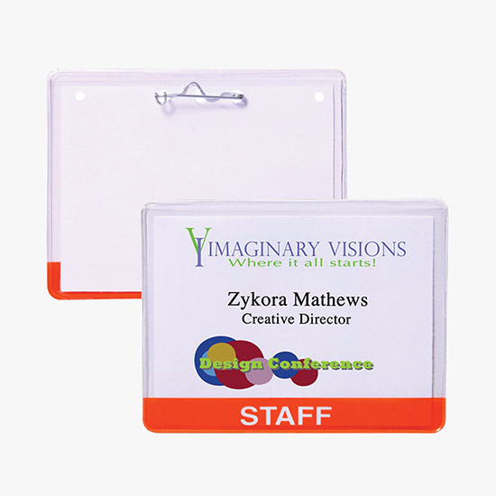 3 x 4 Stock Pre-Printed Badge Holders - Pin Attachment