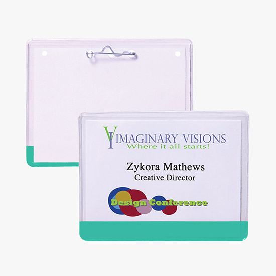 3 x 4 Stock Pre-Printed Badge Holders - Pin Attachment