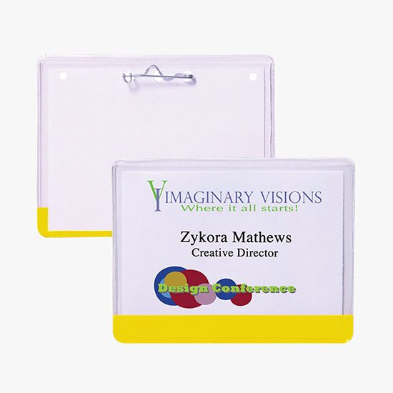 3 x 4 Stock Pre-Printed Badge Holders - Pin Attachment