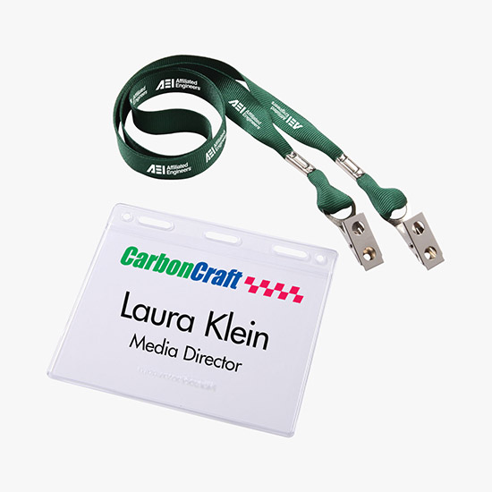 5/8 MARCO No-Flip Value Polyester Ribbon Lanyard with Badge Holder Combo - Double Bulldog Clip