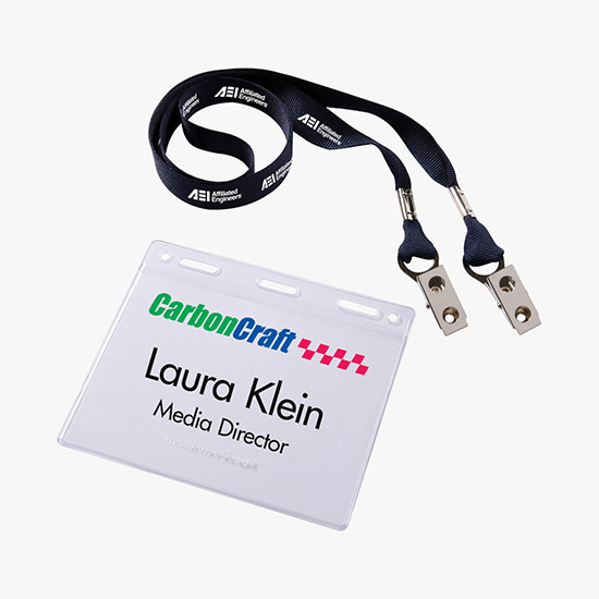 5/8 MARCO No-Flip Value Polyester Ribbon Lanyard with Badge Holder Combo - Double Bulldog Clip