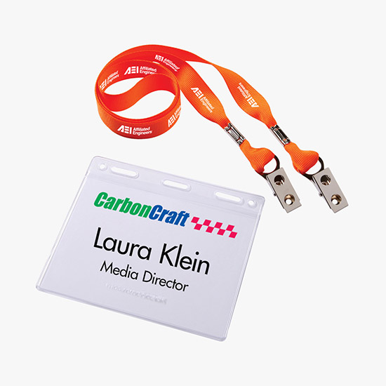5/8 MARCO No-Flip Value Polyester Ribbon Lanyard with Badge Holder Combo - Double Bulldog Clip