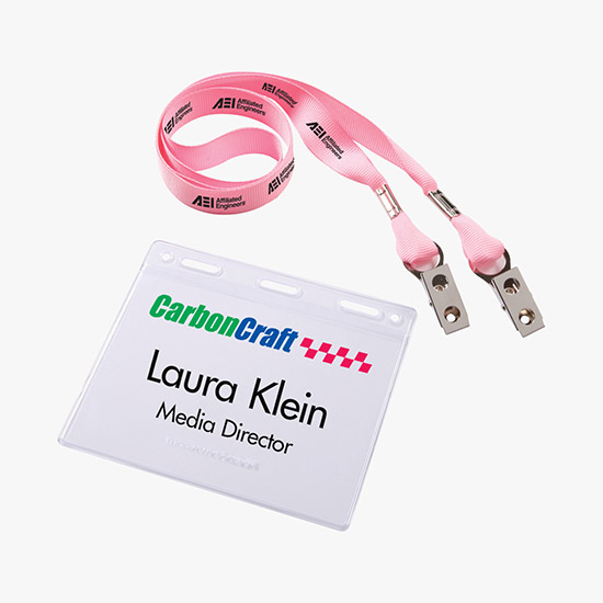 5/8 MARCO No-Flip Value Polyester Ribbon Lanyard with Badge Holder Combo - Double Bulldog Clip