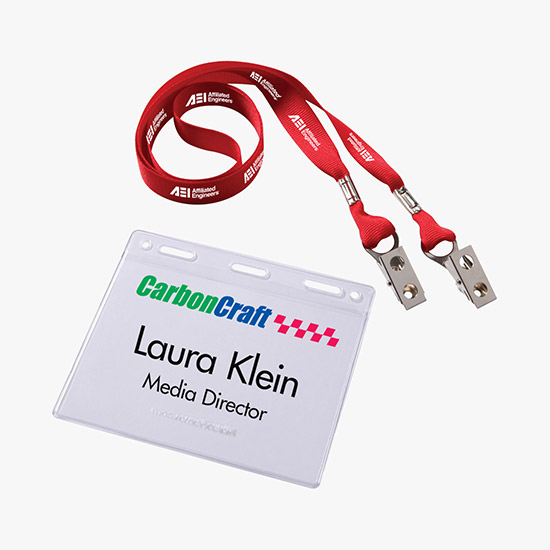 5/8 MARCO No-Flip Value Polyester Ribbon Lanyard with Badge Holder Combo - Double Bulldog Clip