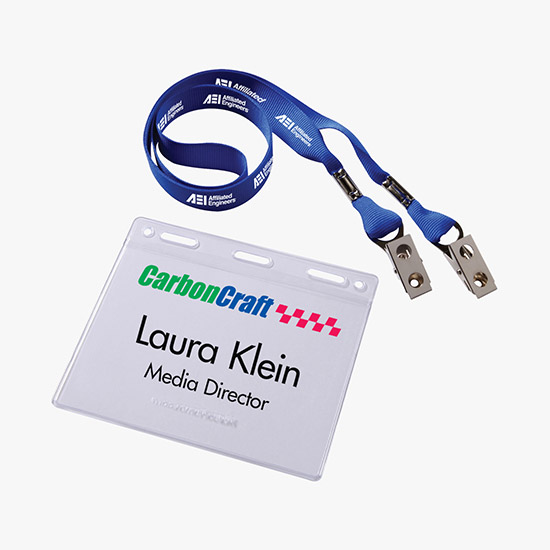 5/8 MARCO No-Flip Value Polyester Ribbon Lanyard with Badge Holder Combo - Double Bulldog Clip