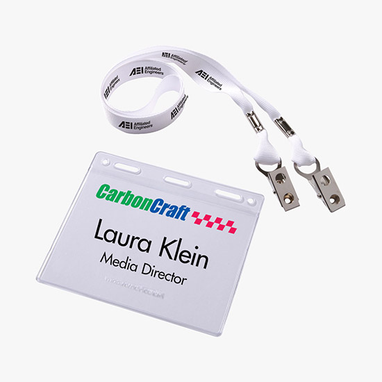 5/8 MARCO No-Flip Value Polyester Ribbon Lanyard with Badge Holder Combo - Double Bulldog Clip