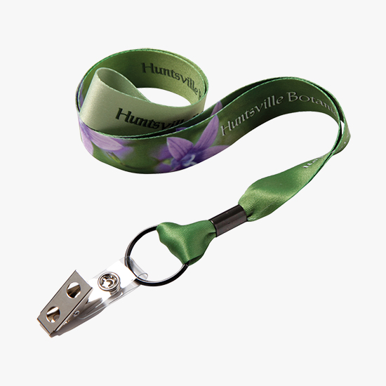 1 Full Color Heavy Weight Satin Lanyard - Black Split Key Ring w/Bulldog Extender
