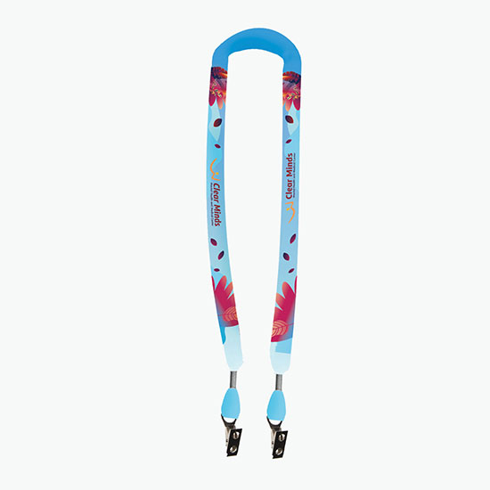 3/4 Full Color Antimicrobial Lanyard - Double Bulldog Clip
