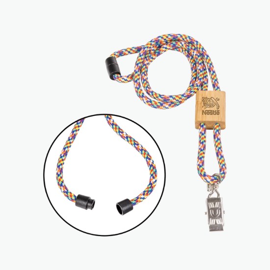 Braided Rope Lanyard with Bamboo Adjuster - Bulldog Clip