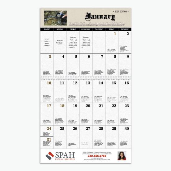 Daily History Wall Calendar - Spiral