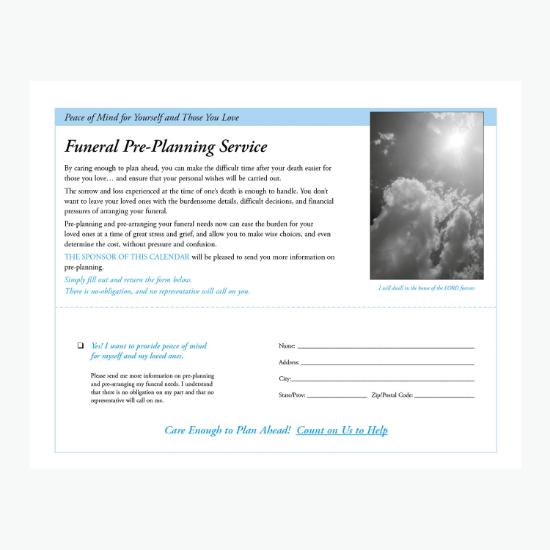 God's Gift w/ Funeral Pre-Planning Sheet Wall Calendar - Spiral