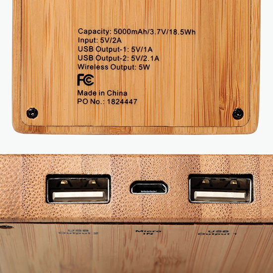 Bamboo Plank Wireless Power Bank - 5000 mAh