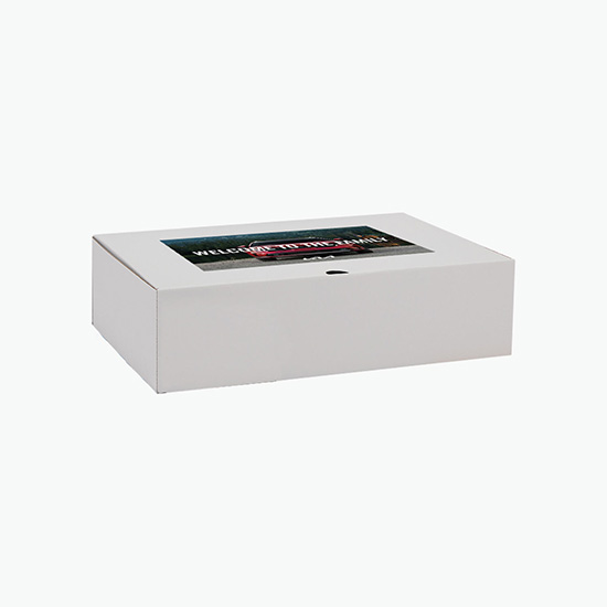 14 x 10 x 4 Custom Corrugate Flat Gift Box with Full Color Label