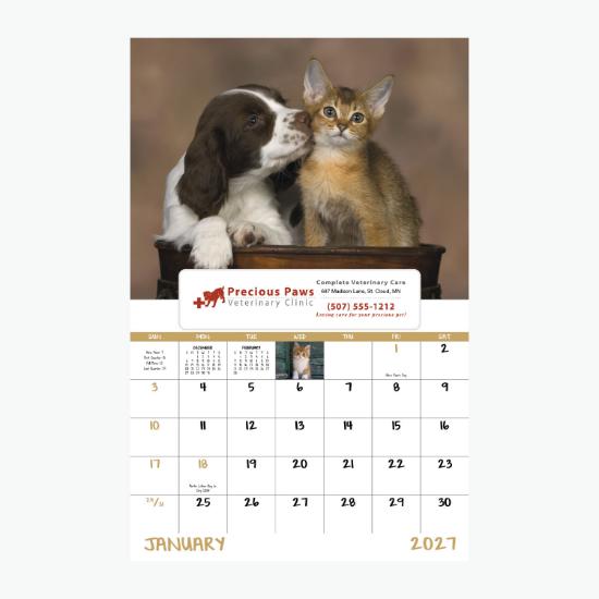 Window Wall Calendar - Full Color - Puppies & Kittens