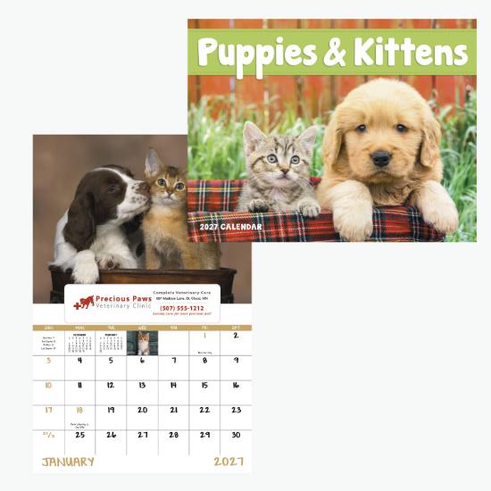 Window Wall Calendar - Full Color - Puppies & Kittens