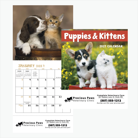 Mini Wall Calendar - Puppies & Kittens