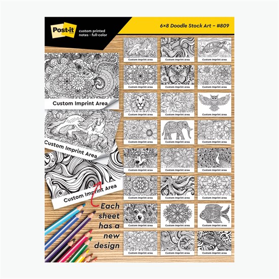 Post-it® Custom Printed Coloring Pads - Doodle - 6 x 8 - 25 sheets