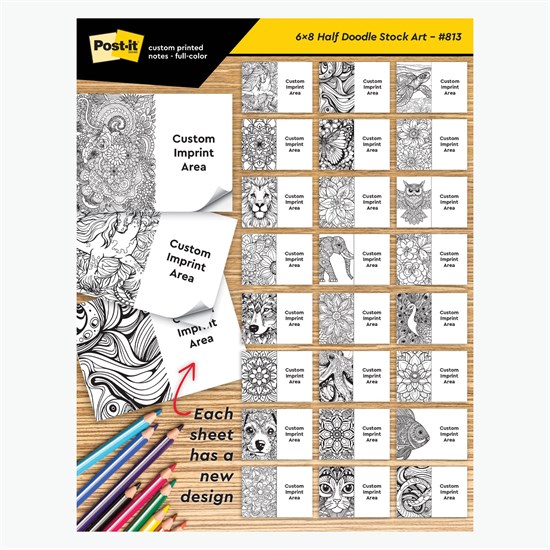 Post-it® Custom Printed Coloring Pads - Half Doodle - 6 x 8 - 25 sheets