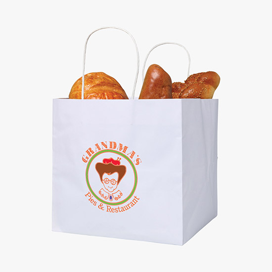 White Kraft Wide Gusset Paper Bag - 10 x 10 - Full Color