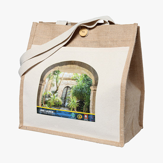 Jute Tote with Cotton Pocket - Full Color