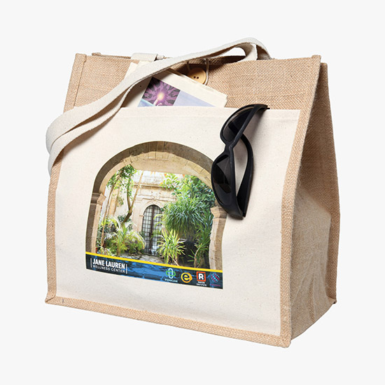 Jute Tote with Cotton Pocket - Full Color