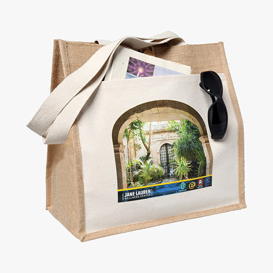 Jute Tote with Cotton Pocket - Full Color