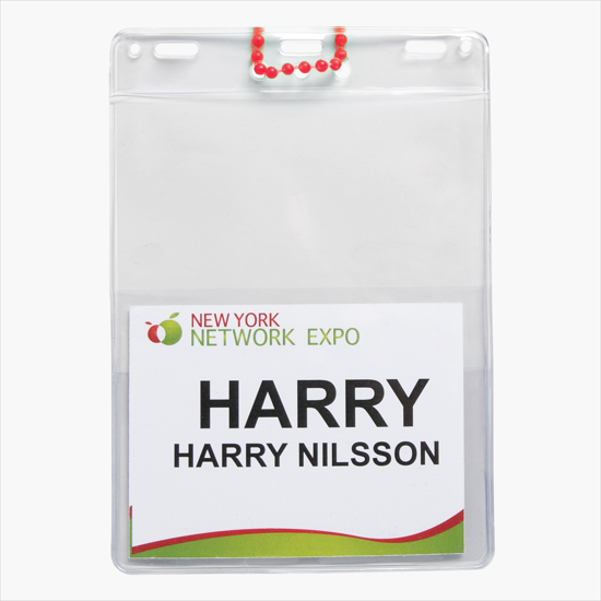 Trade Show Badge Caddy - Blank - Red Plastic Bead Chain Attachment