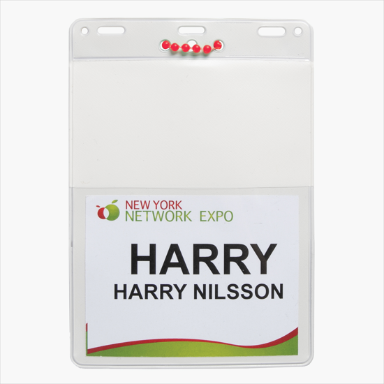 Trade Show Badge Caddy - Blank - Red Plastic Bead Chain Attachment