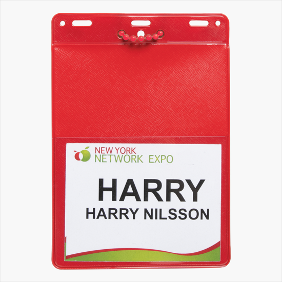 Trade Show Badge Caddy - Blank - Red Plastic Bead Chain Attachment
