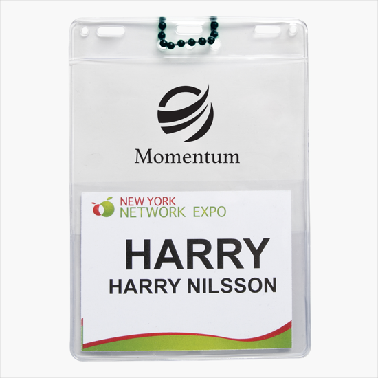 Trade Show Badge Caddy - Printed - Black Plastic Bead Chain Attachment