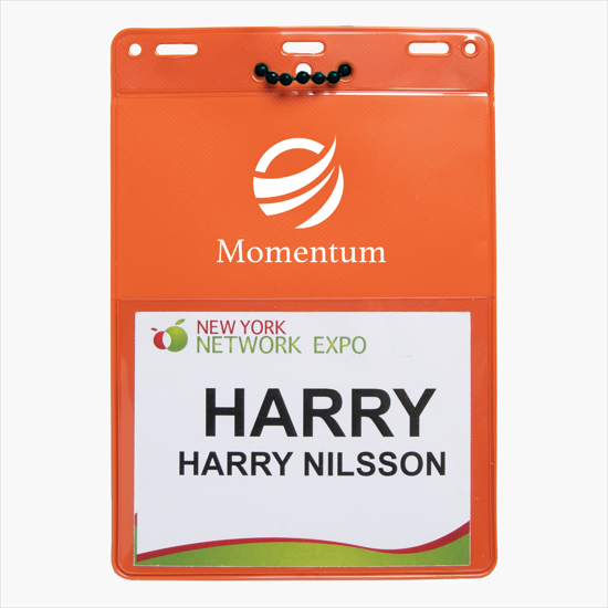 Trade Show Badge Caddy - Printed - Black Plastic Bead Chain Attachment