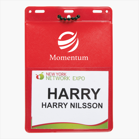 Trade Show Badge Caddy - Printed - Black Plastic Bead Chain Attachment