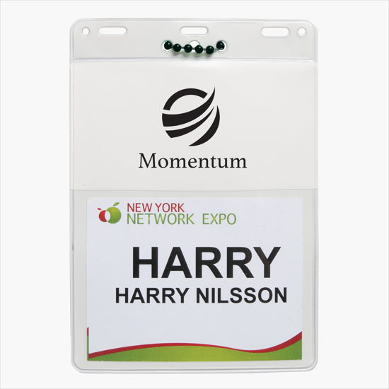 Trade Show Badge Caddy - Printed - Black Plastic Bead Chain Attachment