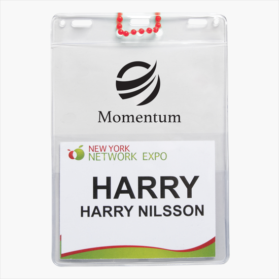 Trade Show Badge Caddy - Printed - Red Plastic Bead Chain Attachment