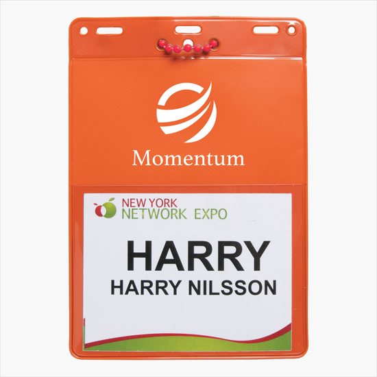 Trade Show Badge Caddy - Printed - Red Plastic Bead Chain Attachment