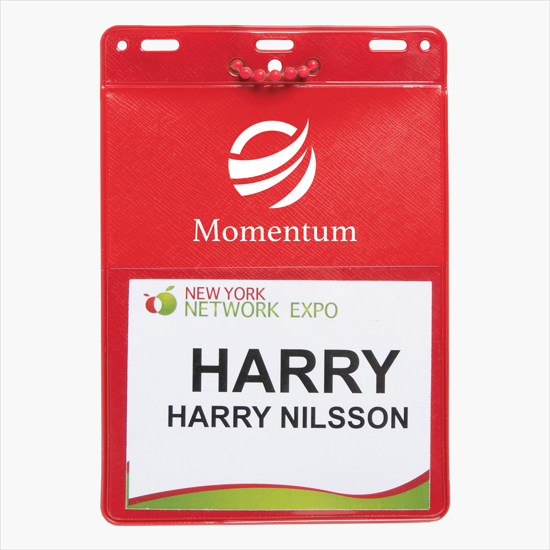 Trade Show Badge Caddy - Printed - Red Plastic Bead Chain Attachment